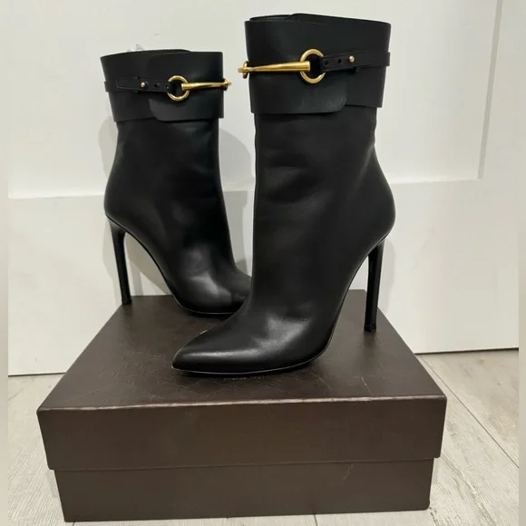 Gucci Ankle Boots Black Leather Horsebit Size 37 - Picture 1 of 5